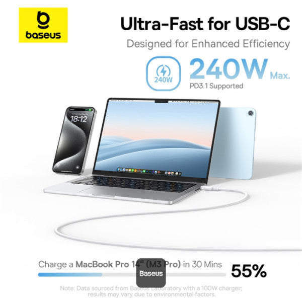 Baseus PicoGo 240W Magnetic Fast Charging USB-C Cable Type-C to Type-C 480Mbps Liquid Silicone Cable 1M - White