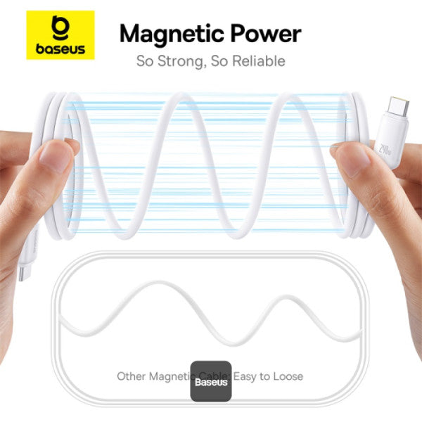 Baseus PicoGo 240W Magnetic Fast Charging USB-C Cable Type-C to Type-C 480Mbps Liquid Silicone Cable 1M - White