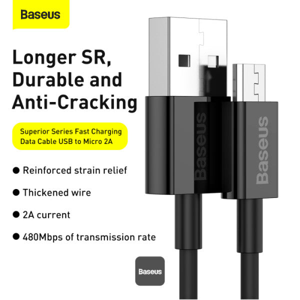 Baseus Superior Series USB-A To Micro 2A Fast Charging Data Cable 1M - Black