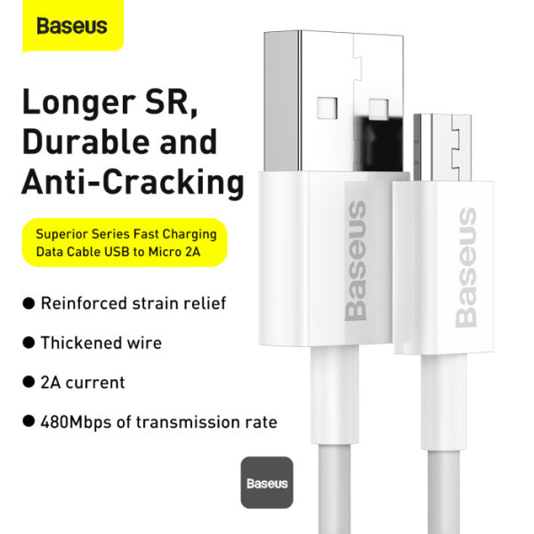 Baseus Superior Series USB-A To Micro 2A Fast Charging Data Cable 1M - White