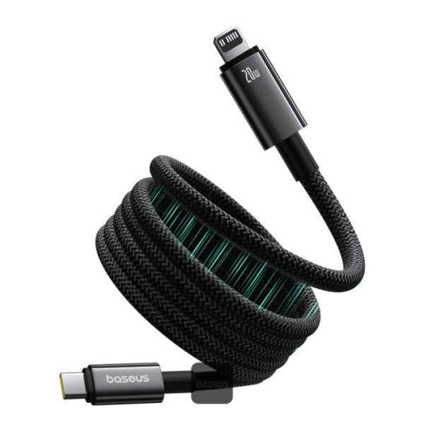 Baseus Tungsten Gold Magnetic Anti-Tangle Type-C to Lightning Cable 20W PD Fast Charging High-Speed Transmission Nylon Braided 1M - Black