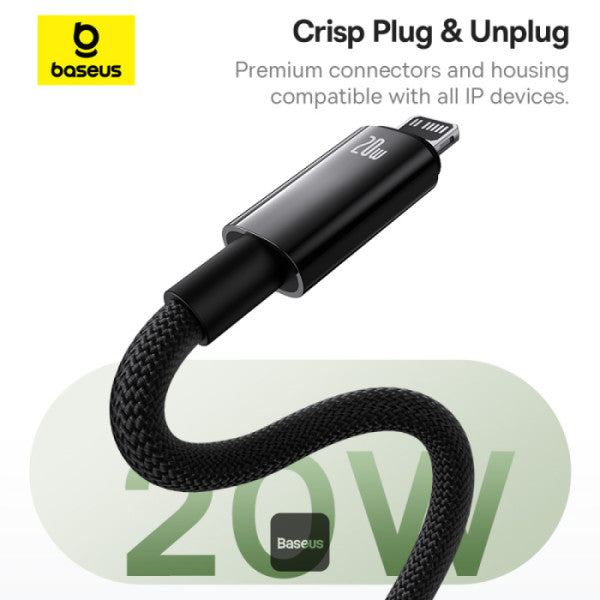 Baseus Tungsten Gold Magnetic Anti-Tangle Type-C to Lightning Cable 20W PD Fast Charging High-Speed Transmission Nylon Braided 1M - Black
