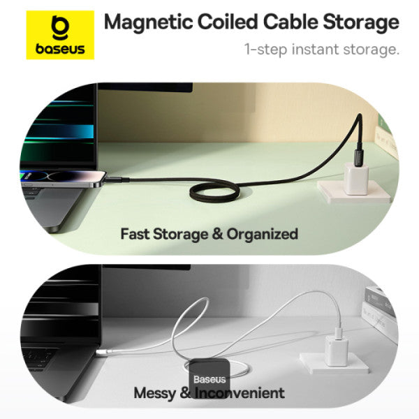 Baseus Tungsten Gold Magnetic Anti-Tangle Type-C to Lightning Cable 20W PD Fast Charging High-Speed Transmission Nylon Braided 1M - Black