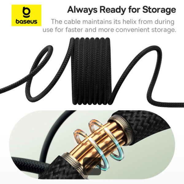 Baseus Tungsten Gold Magnetic Anti-Tangle Type-C to Lightning Cable 20W PD Fast Charging High-Speed Transmission Nylon Braided 1M - Black
