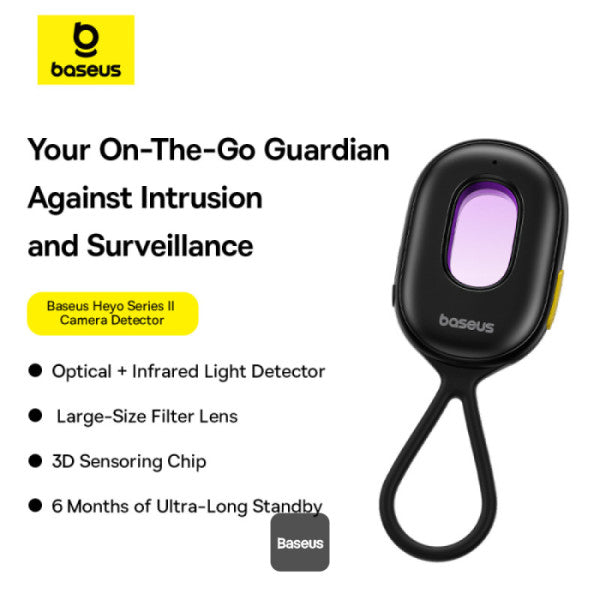 Baseus Heyo Series II Infrared Camera Detector - Mini Travel Hotel Hidden Camera Finder Anti-Theft Dual Detection Modes Portable LED Flashlight - Black