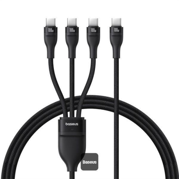 Baseus Flash Series 3 100W One-for-three Fast Charging Cable Type-C to C+C+C - 480Mbps Data Cable Nylon Braided 15M - Black