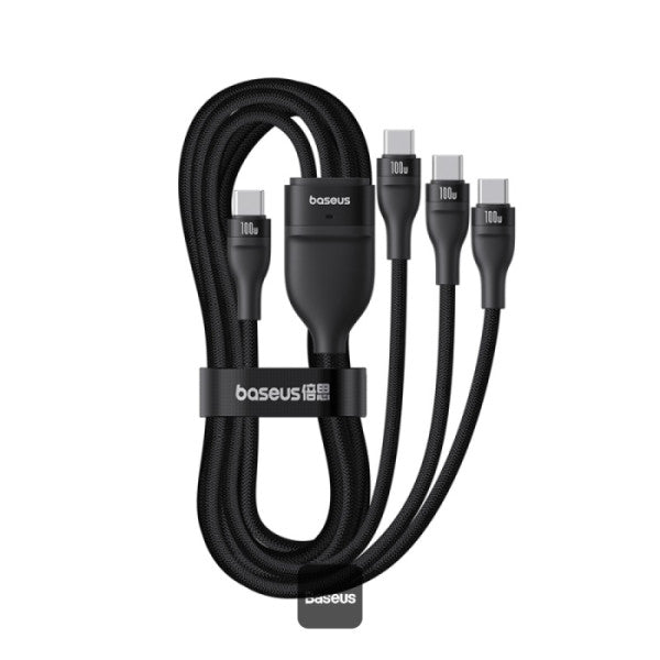 Baseus Flash Series 3 100W One-for-three Fast Charging Cable Type-C to C+C+C - 480Mbps Data Cable Nylon Braided 15M - Black