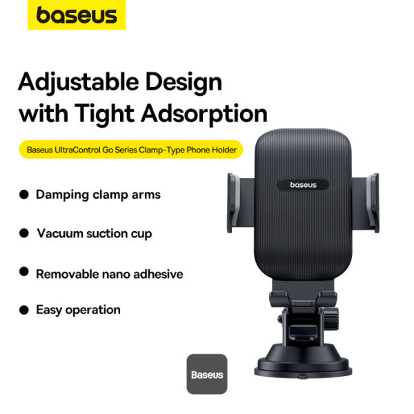 Baseus UltraControl Go Series Clamp-Type Phone Holder (Suction Cup Version) UltraStable Dashboard Windshield Mount - Black
