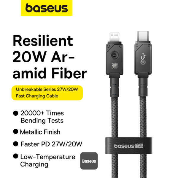 Baseus Unbreakable Series 20W PD Fast Charging Data Cable Type-C to Lightning 1M - Black