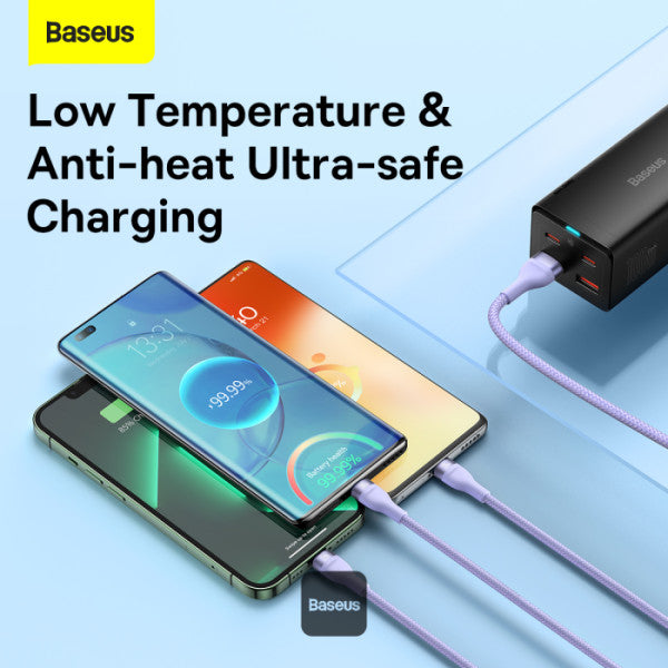 Baseus Flash Series 2 100W One-for-three Fast Charging Cable USB to M+L+C - 480Mbps Data Cable Nylon Braided 12M - Purple