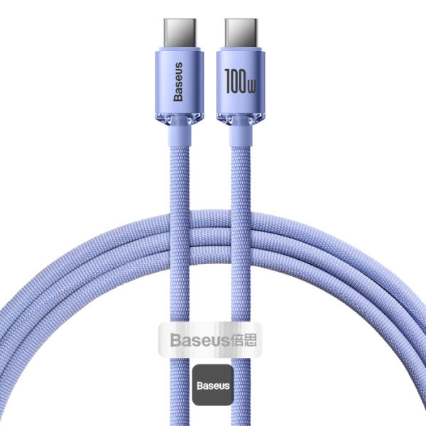 Baseus Crystal Shine Series 100W Fast Charging Cable Type-C to Type-C - 480Mbps Data Cable - 12M - Purple