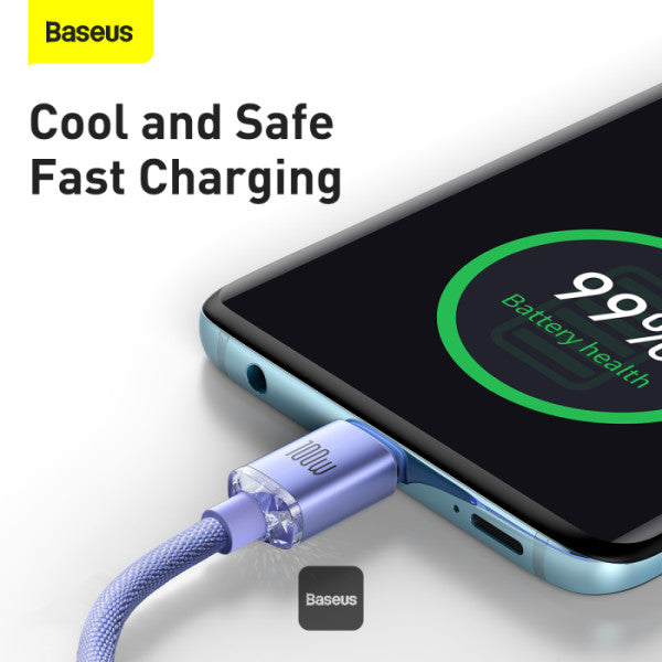Baseus Crystal Shine Series 100W Fast Charging Cable Type-C to Type-C - 480Mbps Data Cable - 12M - Purple