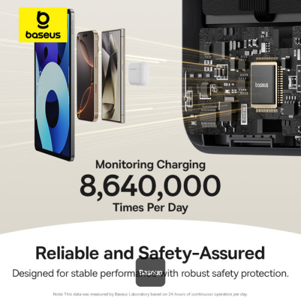 Baseus Nomos 3-in-1 10000mAh Power Bank - Qi2 Certified 15W Wireless Charger 45W Built-In Two-Way Fast Charging Cable Type-C Port Kickstand - Black