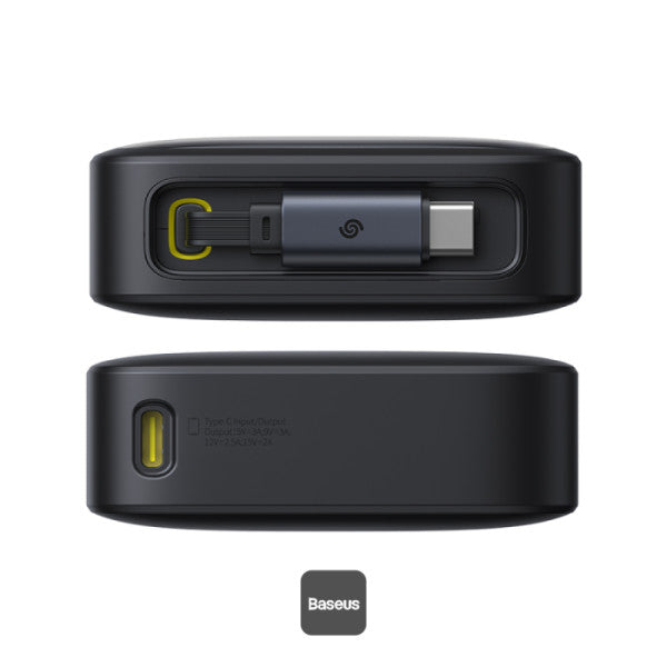 Baseus Free2Pull 10000mAh Power Bank with Built-in Retractable Type-C Cable for Laptop - 30W Fast Charging Digital Display - Black