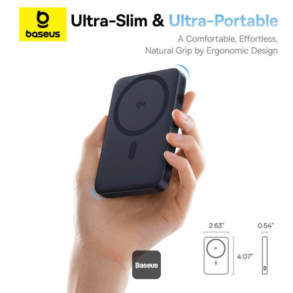 Baseus PicoGo Qi2 5000mAh Magnetic Wireless Power Bank 20W Ultra-Slim Fast MagSafe Battery Pack with USB-C In Out Port 15W Wireless Charger 360° Rotatable Ring Stand Lightweight Charger for iPhone - Black