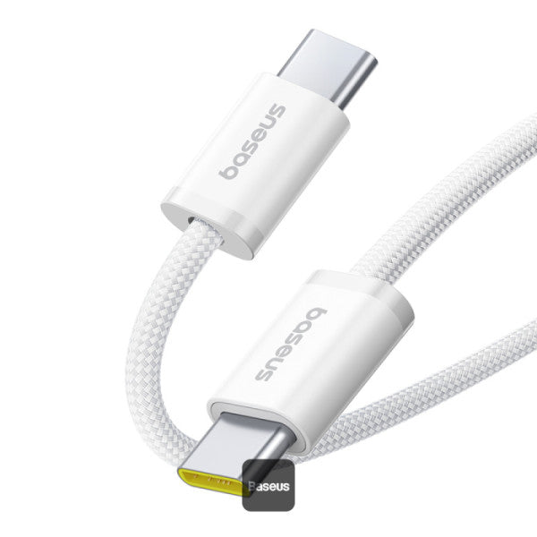 Baseus Dynamic 4 Series Type-C to Type-C Cable - 100W PD Fast Charging & 480Mbps Data Transfer Cable iPhone 16 and iPhone 15 Nylon Braided 1M - White