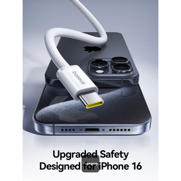 Baseus Dynamic 4 Series Type-C to Type-C Cable - 100W PD Fast Charging & 480Mbps Data Transfer Cable iPhone 16 and iPhone 15 Nylon Braided 1M - White