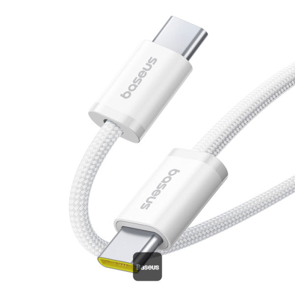 Baseus Dynamic 4 Series Type-C to Type-C Cable - 100W PD Fast Charging & 480Mbps Data Transfer Cable iPhone 16 and iPhone 15 Nylon Braided 2M - White