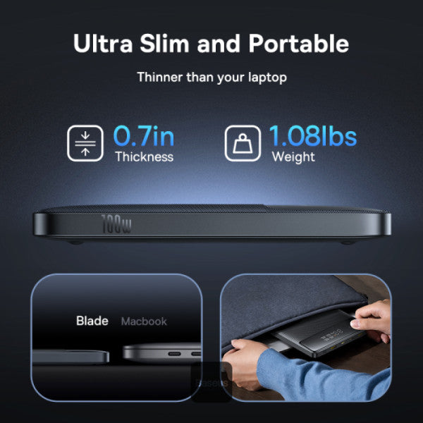 Baseus Blade H1 Lite 20000mAh 100W Fast Charging Power Bank with Type-C Cable - 2 USB-A and 2 Type-C Port Digital Display Slim Design - Black
