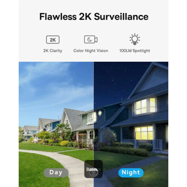 Baseus Security B1 Outdoor Camera – 2K Clarity 145° Wide-Angle FOV 210-Day Battery IP67 Waterproof Night Vision Built-in 8GB Storage - White