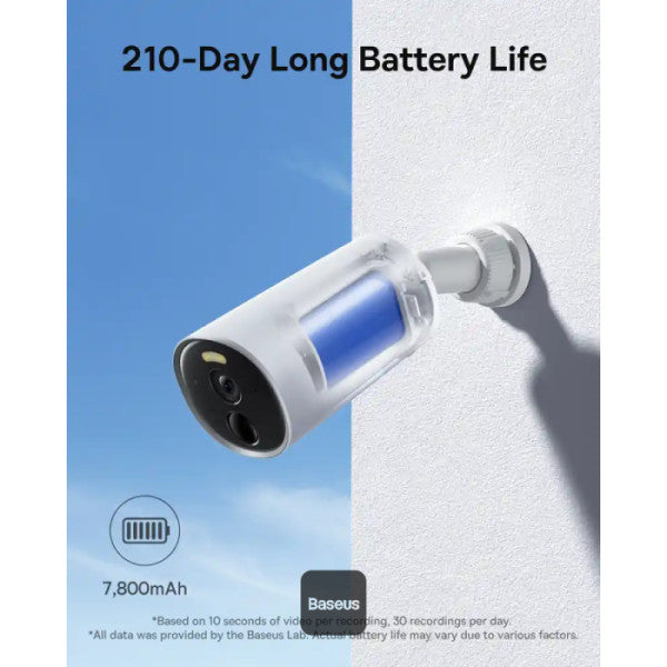 Baseus Security B1 Outdoor Camera – 2K Clarity 145° Wide-Angle FOV 210-Day Battery IP67 Waterproof Night Vision Built-in 8GB Storage - White