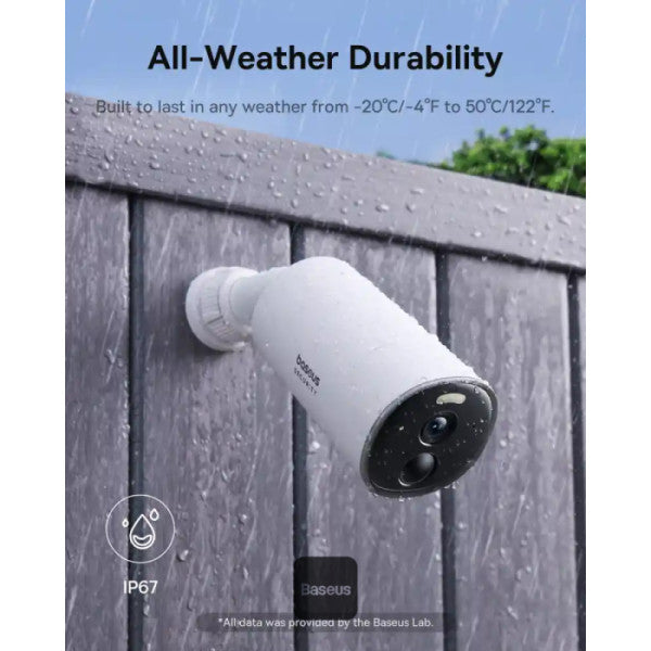 Baseus Security B1 Outdoor Camera – 2K Clarity 145° Wide-Angle FOV 210-Day Battery IP67 Waterproof Night Vision Built-in 8GB Storage - White