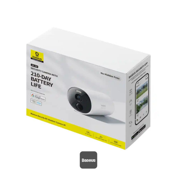 Baseus Security B1 Outdoor Camera – 2K Clarity 145° Wide-Angle FOV 210-Day Battery IP67 Waterproof Night Vision Built-in 8GB Storage - White