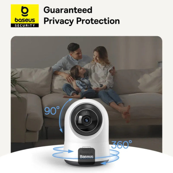 Baseus Security P1 Pro Indoor 3K Wi-Fi Camera with AI Detection 360° Pan Night Vision up to 256GB MicroSD Card Support & Voice Assistant - White