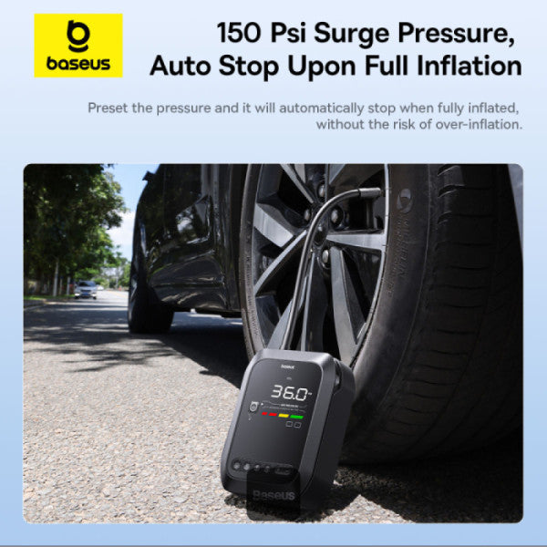 Baseus Primetrip Series Super Energy 4in1 Car Jump Starter 1200A with 150 PSI Tire Inflator 3000mAh Power Bank & Flashlight | Color Display - Black