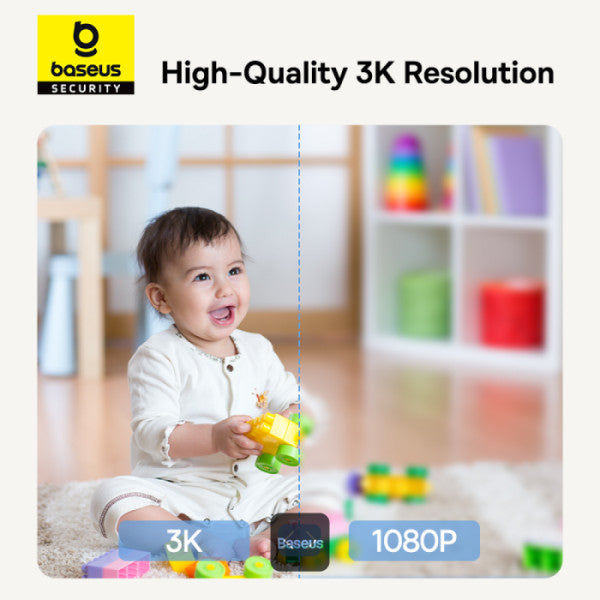 Baseus Security P1 Indoor 3K Wi-Fi Camera AI Detection 360° Pan Night Vision Up to 256GB MicroSD & Works with Google & Alexa - White