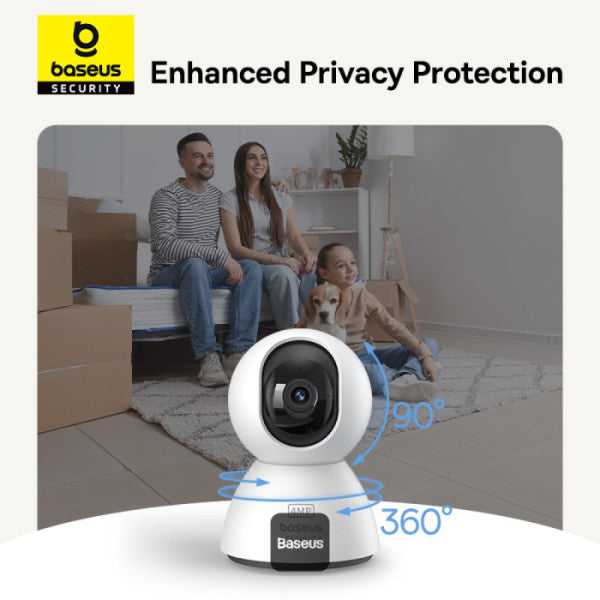 Baseus Security P1 Indoor 3K Wi-Fi Camera AI Detection 360° Pan Night Vision Up to 256GB MicroSD & Works with Google & Alexa - White