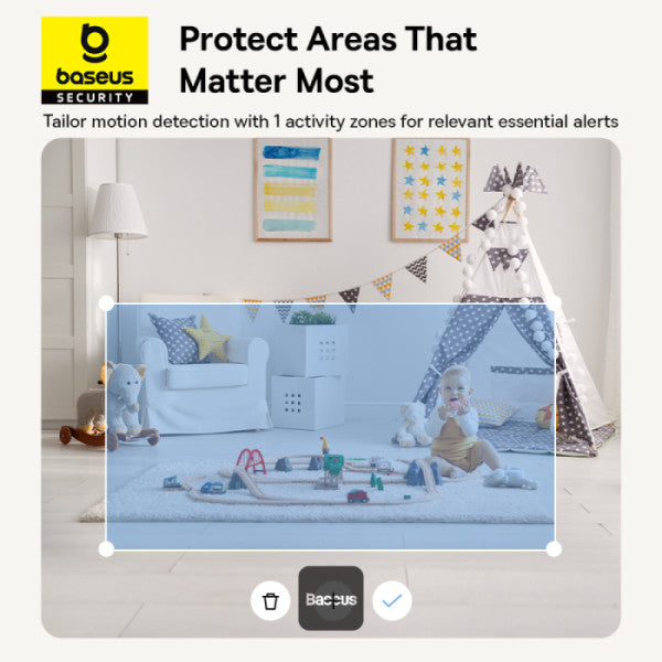 Baseus Security P1 Indoor 3K Wi-Fi Camera AI Detection 360° Pan Night Vision Up to 256GB MicroSD & Works with Google & Alexa - White
