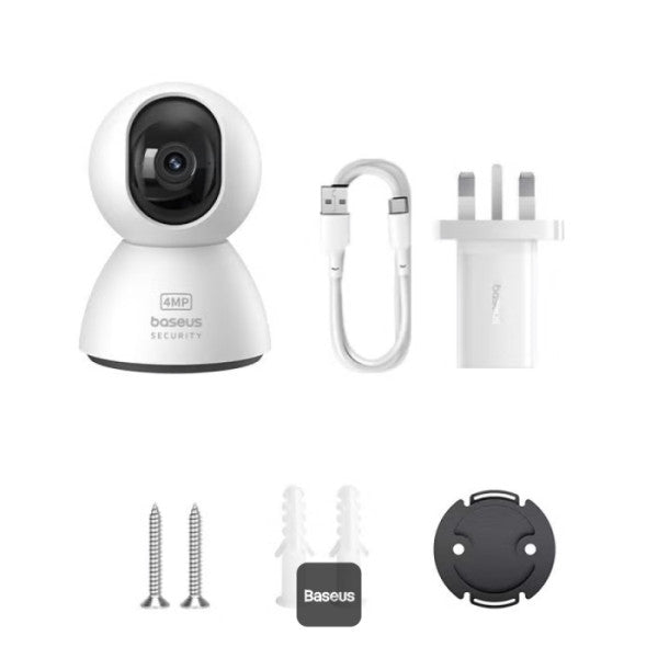 Baseus Security P1 Indoor 3K Wi-Fi Camera AI Detection 360° Pan Night Vision Up to 256GB MicroSD & Works with Google & Alexa - White