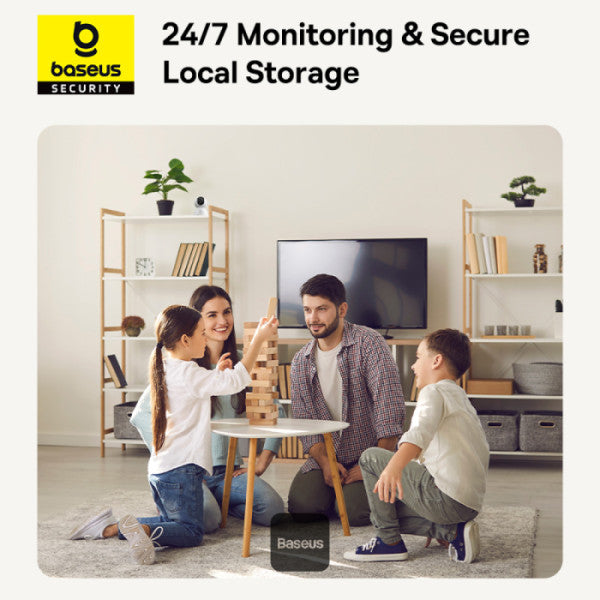 Baseus Security P1 Indoor 3K Wi-Fi Camera AI Detection 360° Pan Night Vision Up to 256GB MicroSD & Works with Google & Alexa - White