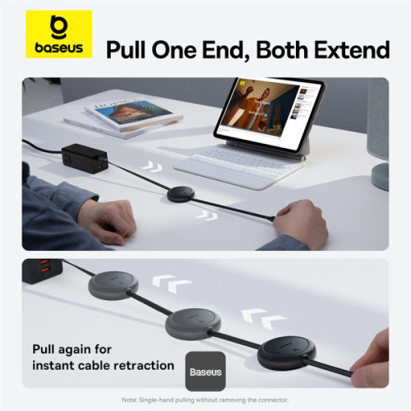 Baseus Free2Pull Mini Retractable Type-C Cable | 60W Fast Charging | Adjustable Length | CarPlay Compatible | 480Mbps Data Transfer | 1M - Black