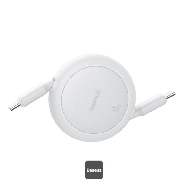 Baseus Free2Pull Mini Retractable Type-C Cable | 60W Fast Charging | Adjustable Length | CarPlay Compatible | 480Mbps Data Transfer | 1M - White