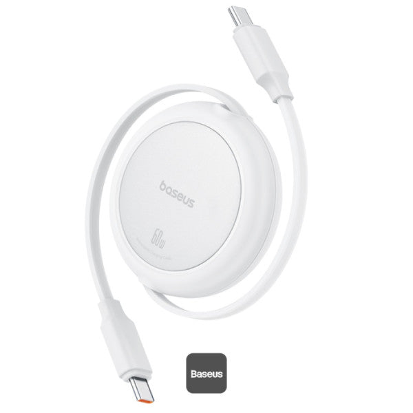 Baseus Free2Pull Mini Retractable Type-C Cable | 60W Fast Charging | Adjustable Length | CarPlay Compatible | 480Mbps Data Transfer | 1M - White