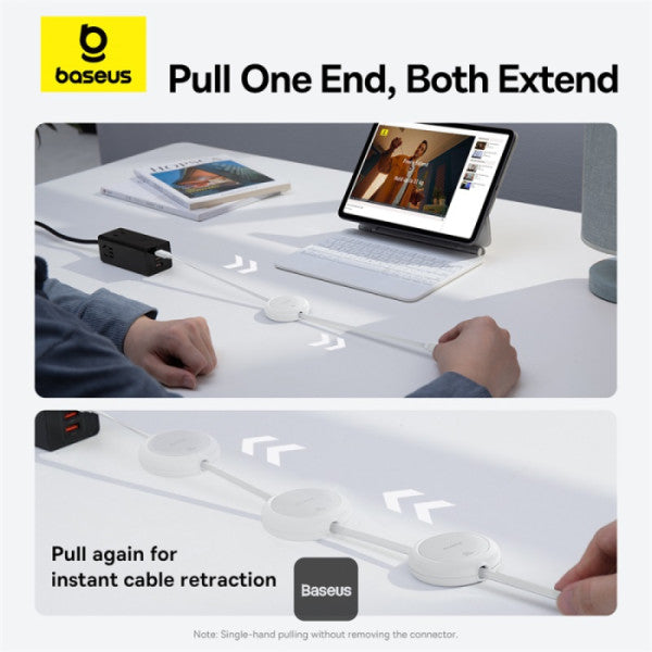 Baseus Free2Pull Mini Retractable Type-C Cable | 60W Fast Charging | Adjustable Length | CarPlay Compatible | 480Mbps Data Transfer | 1M - White