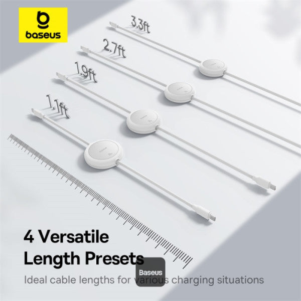 Baseus Free2Pull Mini Retractable Type-C Cable | 60W Fast Charging | Adjustable Length | CarPlay Compatible | 480Mbps Data Transfer | 1M - White