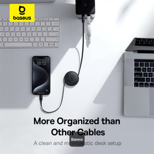Baseus Free2Pull Mini Retractable Type-C Cable | 60W Fast Charging | Adjustable Length | CarPlay Compatible | 480Mbps Data Transfer | 1M - White