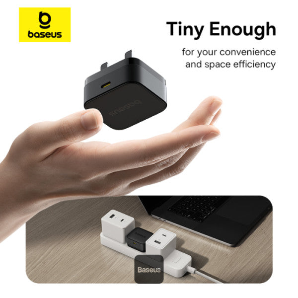 Baseus Palm 20W PD Type-C Fast Charging Wall Charger UK Plug with Ultra Fast Charging Type-C to Lightning Data Cable 1M - Black