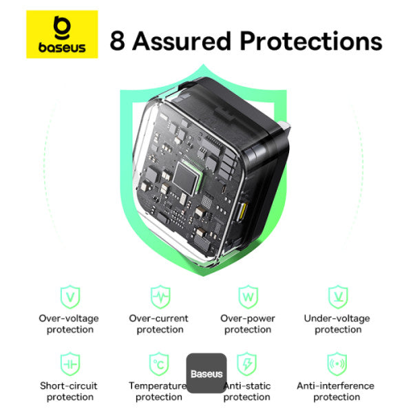 Baseus Palm 20W PD Type-C Fast Charging Wall Charger UK Plug with Ultra Fast Charging Type-C to Lightning Data Cable 1M - Black