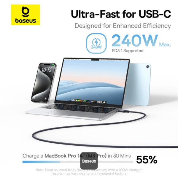 Baseus PicoGo 240W Magnetic Fast Charging USB-C Cable Type-C to Type-C 480Mbps Liquid Silicone Cable 1M - Black