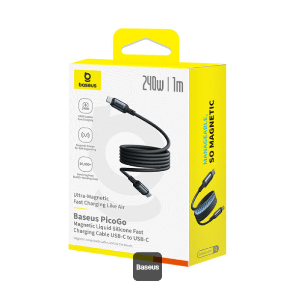 Baseus PicoGo 240W Magnetic Fast Charging USB-C Cable Type-C to Type-C 480Mbps Liquid Silicone Cable 1M - Black