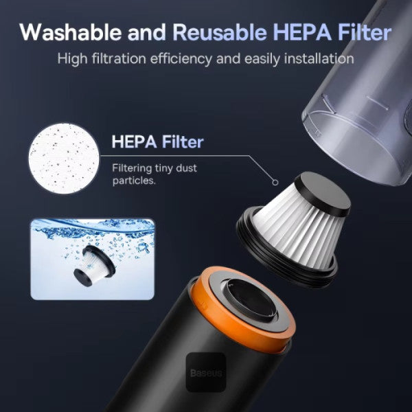 Baseus A5 Car Vacuum Cleaner 16000Pa Power Suction - Portable Cordless LED Display High-Efficiency Cordless Vacuum for Car & Home Use - Black