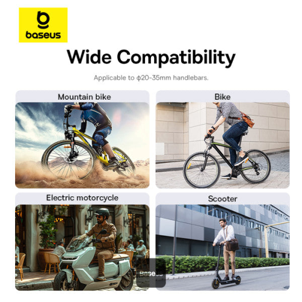 Baseus PrimeTrip Magnetic Bike Phone Holder – 360° Rotatable Durable Zinc Alloy Bike Mount for iPhone 16 Pro Max Fits 20-35mm Handlebars – Black