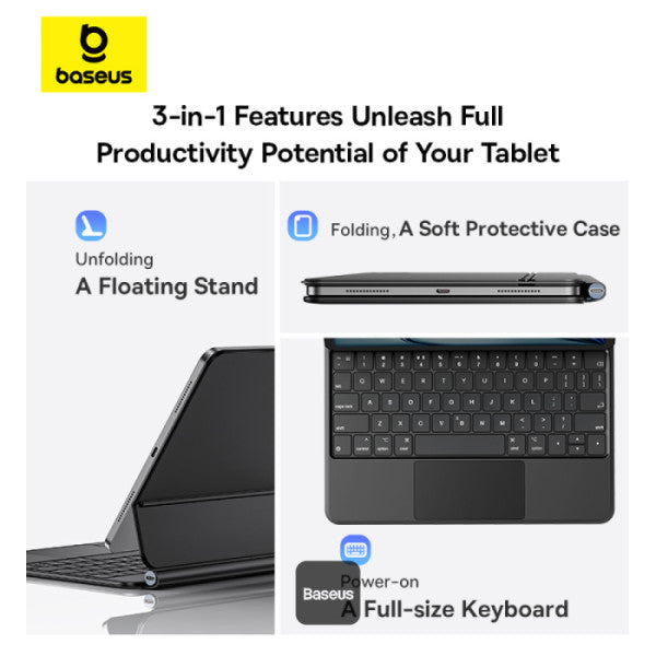 Baseus Brilliance Series 2 Keyboard Case for iPad Air 13 (2025 2024) & iPad Pro 129 (2018-2022) - BT 53 Touchpad Adjustable Stand Type-C Charging - Black