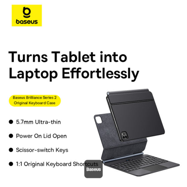 Baseus Brilliance Series 2 Keyboard Case for iPad Air 13 (2025 2024) & iPad Pro 129 (2018-2022) - BT 53 Touchpad Adjustable Stand Type-C Charging - Black