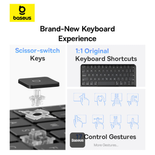 Baseus Brilliance Series 2 Keyboard Case for iPad Air 13 (2025 2024) & iPad Pro 129 (2018-2022) - BT 53 Touchpad Adjustable Stand Type-C Charging - Black