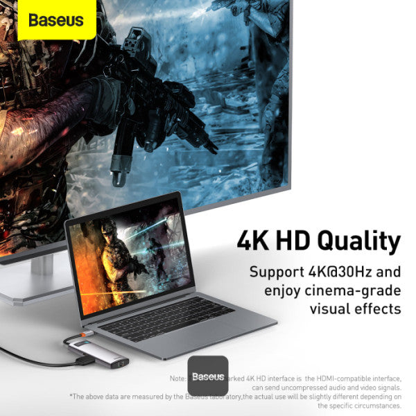 Baseus Metal Gleam Series 6-in-1 USB-C Hub with 100W PD 4K HDMI 3x USB 32 RJ45 1Gbps – Grey